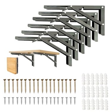 Medach Folding Shelf BracketsWall Mounted Shelf BracketsHeavy Duty Shelf BracketBlack Metal Shelf Brackets for Bendable TableSpace Saving 20 Inch 6 Pcs