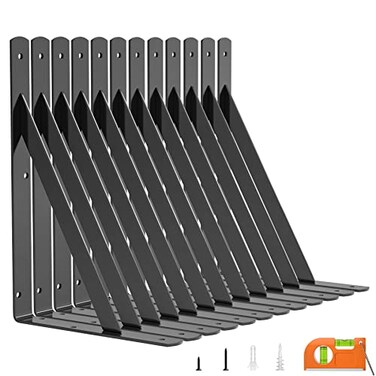 LuckIn 12 Inch Heavy Duty Shelf Bracket Wall Shelf Brackets 90 Degree Bracket 250 LBS Max Load Mounting Hardware Include Black 12Pack