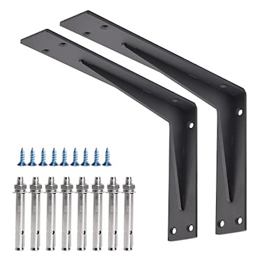 YUMORE Countertop Support Bracket Heavy Duty 12x8x2 in 15IN Thicken Solid L Brackets Countertop Bar Shelf Bracket Includes Hardware Matte Black 2 Pack
