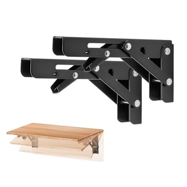 Ravinte 2 Pack 6 Inch Folding Shelf Brackets Matte Black Heavy Duty Collapsible Brackets for Tables and Benches SpaceSaving Design