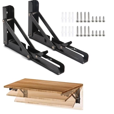 ZDSYZXB 10 in Folding Shelf Brackets 2 Pcs Heavy Duty Collapsible Shelf Bracket DIY Wall Mounted Folding Table Hinge Space Saving for Bench Table with Screws