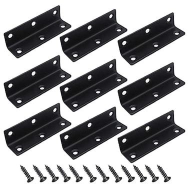 NFZUNW 10 Pcs Black Corner Brace 318 inch Metal Mending Plate Stainless Steel Right Angle L Shaped Bracket Heavy Duty L Bracket Shelf with Screws