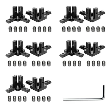 akkacm 10PCS Black 2020 3Way Corner Bracket Connector with 48Pcs M4 Screw and 1Pcs M2 Wrench for 2020 Series Aluminum Extrusion Profile 3Way End Corner Bracket Black