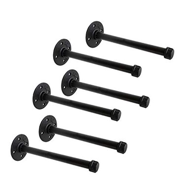 Home TZH 12 Industrial Black Iron Pipe Shelf Brackets Rustic Wall Mounted DIY Shelving Bracket Hanging Custom Pipe Brackets for Floating Shelves 8 Inch Piece 60