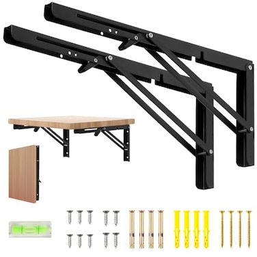 Dntorx 16 Inch Folding Shelf Brackets 2 Pcs Heavy Duty Metal Collapsible Shelf Bracket Wall Mounted Brackets for Fold Down Table Wall Mounted Brackets for Shelves Space SavingMax Load 132 lb