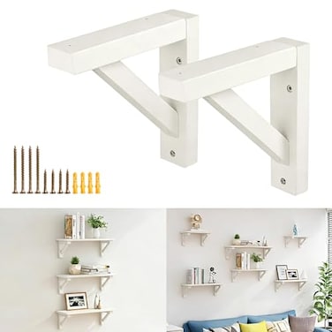 OVOV 2 Pack Wall Mount Wood Shelf Bracket Triangle Wooden Shelf Brackets for Plank Sconce Plug in Pendant Lamp Decorative DIY Wooden Bracket Include Mounting Screws White 7 Inch