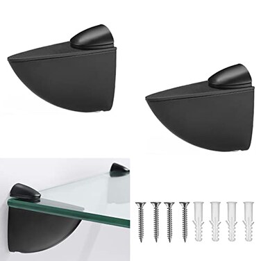 kaileyouxiangongsi 2 Pcs Adjustable WoodGlass Floating Shelf Brackets Wall Mount Black