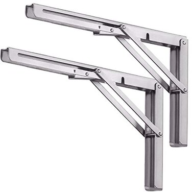 Pynsseu 24 inch Folding Shelf Brackets Heavy Duty Stainless Steel Collapsible Shelf Bracket DIY Triangle Folding Shelf Bracket Wall Mounted for Table Work Bench Space Saving 2 Pack