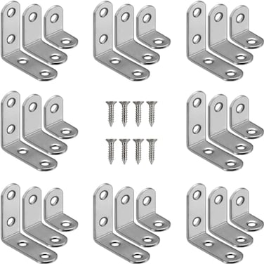 CAMMUITA 24 Pcs L Bracket 3 Size Corner Brace Stainless Steel Small Shelf Braces for Wood Shelves Wall Hanging Support 90 Degree Joint Right Angle Brackets with Screws