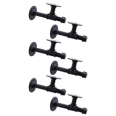 Home TZH 34 Industrial Pipe Shelf Brackets Black Iron Wall Mounted DIY Shelving Brackets Hanging Custom Pipe Brackets for Floating Shelves 6 8 Inch