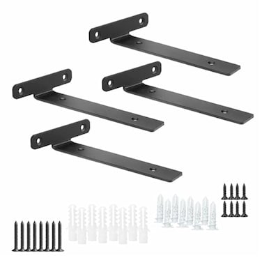LooftMate 4 Pack Floating Shelf Brackets6 Inch Heavy Duty Industrial Wall Shelf BracketBlack Metal Hidden L Brackets for Shelves Support