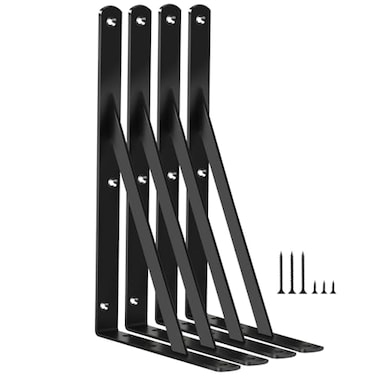 MHMYDZ 4 Pack L12 x H 8 Black Heavy Duty Shelf Brackets with Screws Metal Shelf Brackets Shelf Support Angle Brackets for Shelves L Brackets Heavy Duty Floating Shelf