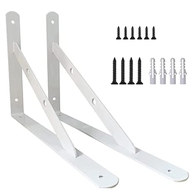 Kersally 6 Inch Shelf Brackets 2 Pack Heavy Duty L Brackets for Shelves 90 Degree Triangle Metal Supports for DIY Floating Shelf with Screws White