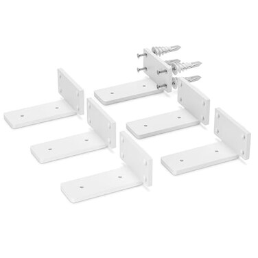 Wildnut 6 Pack Floating Shelf Bracket 6 Inch Heavy Duty Hidden L Brackets DIY Rustic Industrial Shelf Brackets with Modern Iron FinishWhite