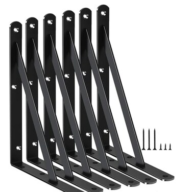 MHMYDZ 6 Pack L8 x H 6 Black Heavy Duty Shelf Brackets with Screws Metal Shelf Brackets Shelf Support Angle Brackets for Shelves L Brackets Heavy Duty Floating Shelf