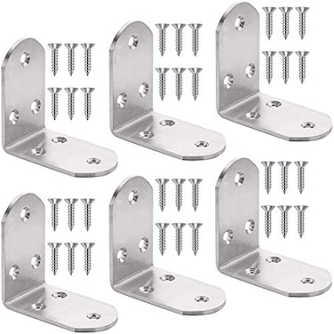 YEWLACA 6Pcs Heavy Duty L Bracket Corner Braces 65x65x38mm Stainless Steel 90 Degree Joints Right Angle Brackets Metal Corner Support Fastener for Wood Shelves