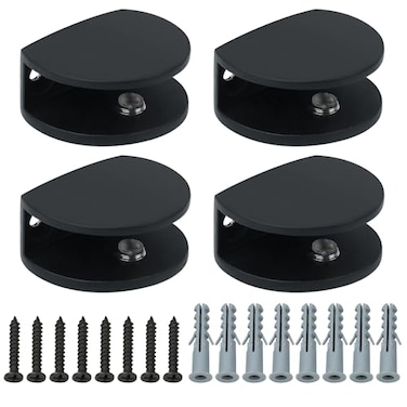 Alise Glass Shelf Bracket 4 PcsClamp Brackets Wall Clamps for 812mm Thick ShelfSUS304 Stainless Steel Clip Holder Support for Shower Room WalltoGlassWine Cabinet BoardDisplay CaseBlack