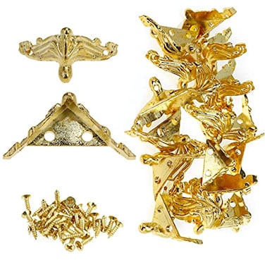 Bitray 20 PCS Corner Protectors Antique Brass Jewelry Box Wood Case Chest Storage Box Feet Leg Corner Protector Gold