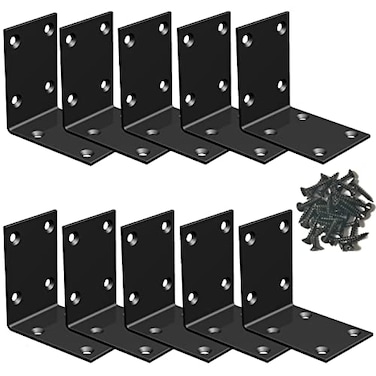 Aufuga Black Stainless Steel Shelf BracketJoint Right Angle BracketL Shape Heavy Duty Metal Corner Brace Shelf Supporter for Wood 10 28x28x2
