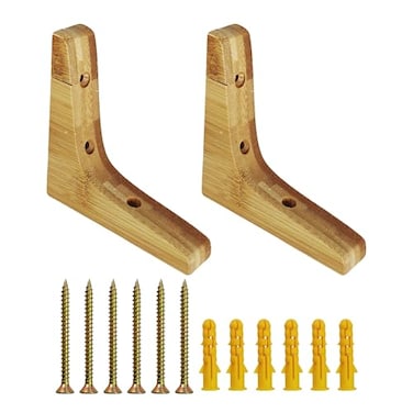 bociloy 2Pcs 3737 Wooden Triangle Shelf Brackets Decorative Solid Wood Wall Mount Corner Brace Supports Wooden L Shape Corbels for Kitchen Cabinets Bookshelves Countertops Light Brown