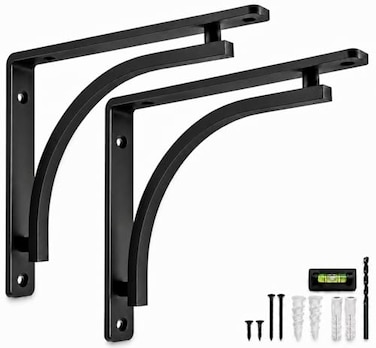 Balin Designs Classic Black Heavy Duty Shelf Brackets 12 inch by L Bracket Wall Mounted Support Shelving Metal Bracket Decorative Shelf Brackets with Hardware Included Set of 2