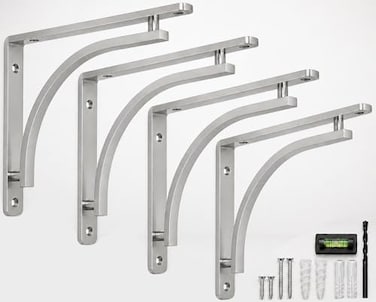 Balin Designs Classic Silver Heavy Duty Shelf Brackets 8 inch by Chrome L Bracket Wall Mounted Support Shelving Metal Bracket Decorative Shelf Brackets with Hardware Included Set of 4