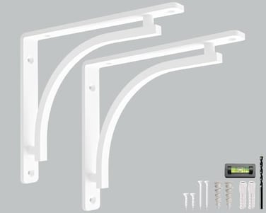 Balin Designs Classic White Heavy Duty Shelf Brackets 12 inch by L Bracket Wall Mounted Support Shelving Metal Bracket Decorative Shelf Brackets with Hardware Included Set of 2