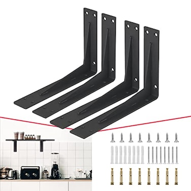 CLT CLETING CLT 8 Black Shelf Bracket 15 Thick Heavy Duty Corner Brace Supports 220 lbs Industrial Modern Farmhouse Style Right Angle Bracket for Tables Benches DIY SpaceSaving Projects Pack of 4