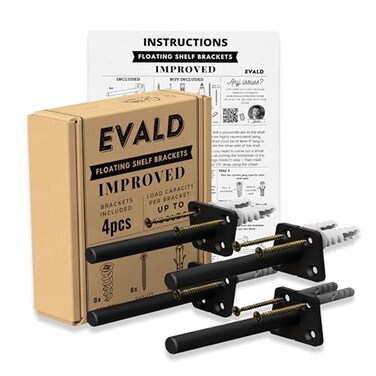 EVALD Hidden Floating Shelf Bracket 4Inch Heavy Duty Blind Shelf Support Kitchen Shelf Fireplace Mantel Bracket Invisible Wall Mount Bracket for Home Office Floating Shelf Hardware 4 Pack