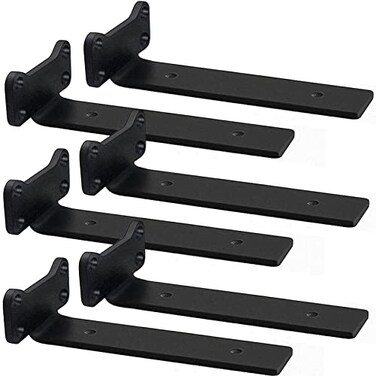 YMDparts Floating Shelf Brackets Heavy Duty Industrial L Shelf Bracket 5mm Thick Premium Solid Steel Shelf Supports Black Rustic Wall Brackets for Shelves 10 Inch Floating Shelves Hardware 6 Pack