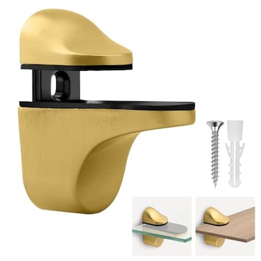 CRIDENG Glass Shelf Brackets Adjustable Glass Shelf Support Bracket Glass Clamp for 3Mm22mm WoodGlass Glass Shelf Bracket Adjustable Shower Brackets Wall Mount Clamps Clip SupportGold