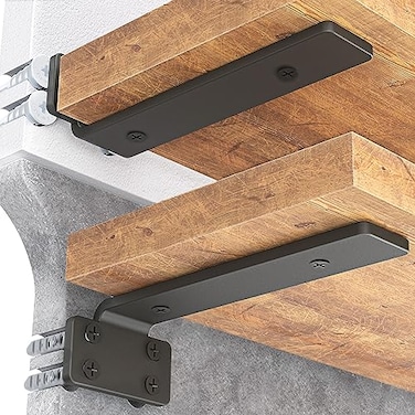 Goovilla Shelf Bracket Heavy Duty Floating Shelf Brackets 6 inch Long 4 Pack Brackets for Shelves Black Coated Metal Wall Shelf Support Brackets with 15 Inch Thick and 160 lb Load Capacity