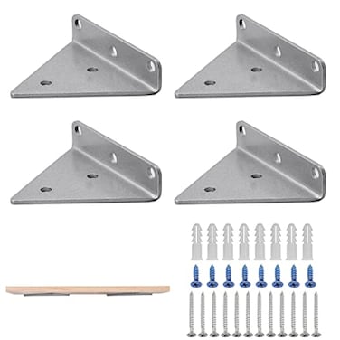 Halyuhn Floating Shelf Bracket for Wood Shelf 4 Pcs 4 x 3 inches Small Triangle Brackets for Small Floating Wood Shelves Silver Floating Shelves Brackets Set for Shelves with 2 inches Anchor Screws
