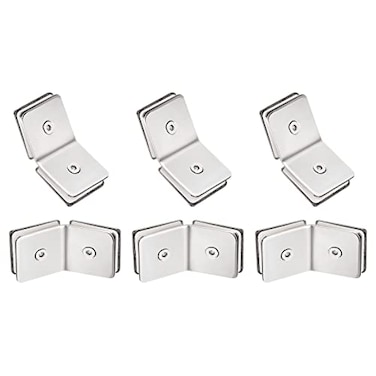HARFINGTON Stainless Steel 135 Degree Glass Clamp 6pcs for 812mm Thickness 135 Degree Double Side Square Frameless Glass Corner Clamp Bracket Clip for Shower Door Bright Silver