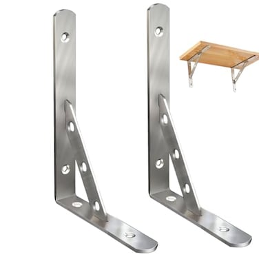 CNFengBaoSuDa Heavy Duty Shelf Bracket Removable Bracket Stainless Steel Solid Shelf Brackets Shelf Support Corner Brace Joint Right Angle Bracket L Shaped Wall Shelf Brushed Nickel Pack of 28 inches