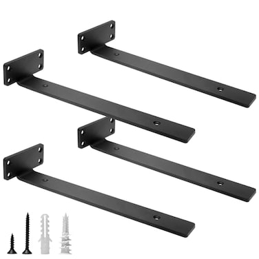 HITOMEN Heavy Duty Floating Shelf Brackets 12Inch 15 Thick Hidden Shelves Hardware Iron L Brackets Rustic Industrial Black Metal Wall Shelving Supports 4 Pack