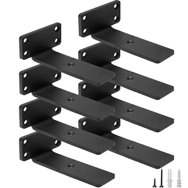HITOMEN Heavy Duty Floating Shelf Brackets 5Inch 15 Thick Hidden Shelves Hardware Iron L Brackets Rustic Industrial Black Metal Wall Shelving Supports 8 Pack