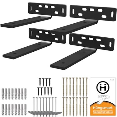 Hungsmart Hngsmart 4 x L Shelf Brackets 65 D x 5 W x 1 14 H Heavy Duty Shelving Hardware Suited for Rustic Industrial Farmhouse Decor Floating Shelves Support All Mouting Hardware IncludedBlack