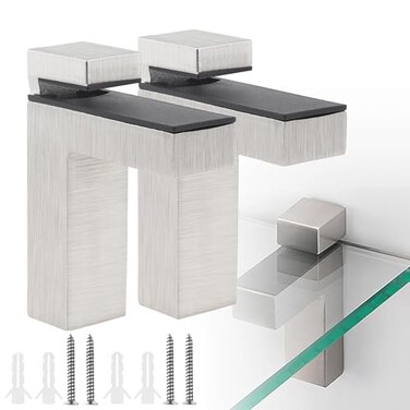 HOJLKLD Glass Shelf Bracket 2 Pack Adjustable Wood Shelves Brackets for 328mm Glass Clamp Clip Brushed Nickel Wall Mounting Floating Shelf Holder 2