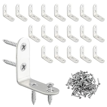 HOME MASTER HARDWARE 20pcs L Bracket Corner Brace Sets 157 in Stainless Steel L Brackets 90 Degree Right Angle Bracket Metal Shelf Brackets for Shelves Wood Furniture Frame with Screws