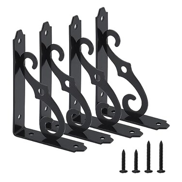HOME MASTER HARDWARE Decorative Shelf Brackets 5x312 in Wall Mounted Floating Shelf Bracket L Heavy Duty Support Corner Brace Joint Right Angle Bracket for DIY Open Shelving with Screws Black 4 Pcs