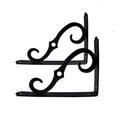HOME MASTER HARDWARE Decorative Shelf Brackets 8 inch Black Shelf Bracket Heavy Duty Metal Shelf Brackets Supports 2 Pack Rustic Iron L Shape Corner Brace Shelving Brackets with Screws