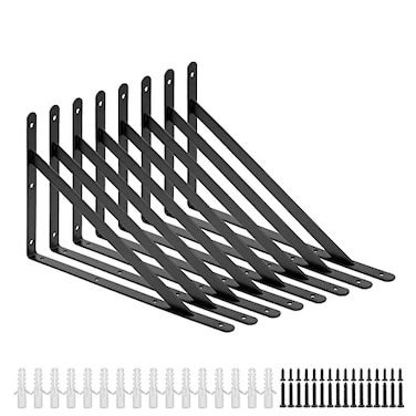 ICOOL 8 Pack 16 Inch x 10 Inch Heavy Duty Shelf Bracket DIY Wall Floating L Shelf Brackets for Home Warehouse Garage Farm Triangle Metal Shelf Supports with Screws