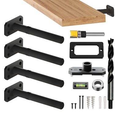 Balin Designs Invisible Floating Shelf Bracket 5 Inch Rod 34 inch Diameter Heavy Duty with Jig Hidden Metal Mantel Mount for Wall Shelves Floating Shelf Hardware for Bathroom Kitchen Living Room 4 Pac