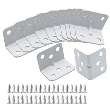 Jiozermi 12 Pcs Corner Brace L Shape Shelf Bracket 1x1x13 90 Degree Right Angle Shelf Supports Decorative Joint Angle Bracket with Screws for Shelves Furniture Cabinet 6 Holes White