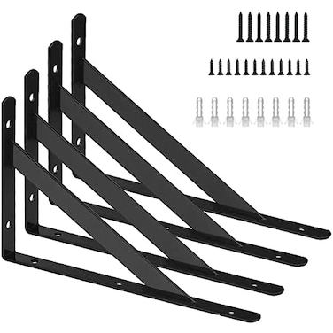 Kersally 6 Inch Shelf Brackets 4 Pack Heavy Duty L Brackets for Shelves 90 Degree Triangle Metal Supports for DIY Floating Shelf with Screws Black