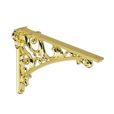 khtumeware Khtumeware Polished Brass Shelf Bracket 6 Inch Decorative Brackets for Shelving Heavy Duty Bright gold Ornate Shelf Bracket Hardware Included 2 Pack 59x42x173 inch