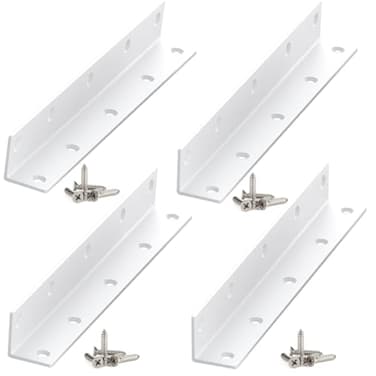 MINGFANITY L Brackets 4PCS Corner Brace Angle Bracket Superior Stainless Steel 8 x 1 M 2mm Thickness Wood Shelf Furniture Cabinet Corner Brace with Screws White