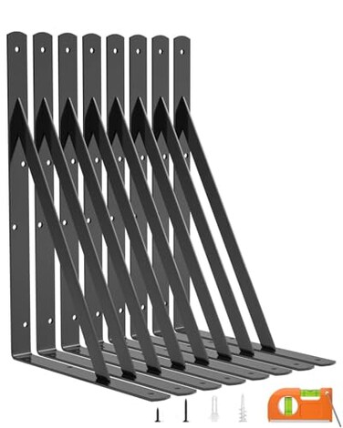 LuckIn 8Pack 14 Inch Heavy Duty Shelf Bracket Fit for 14 16 18 Inch Floating Shelves Wall Shelf L Brackets with 90 Degree Triangle 250 LBS Max Load Mounting Hardware Included Black