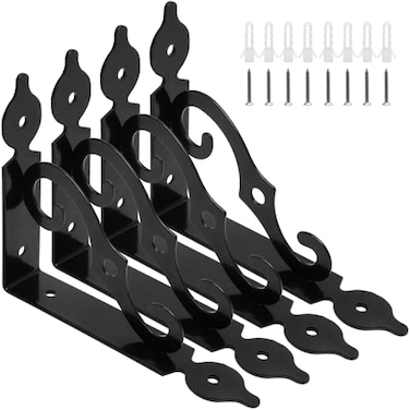 Luomorgo 4 Pcs L Bracket Decorative Shelf Brackets Wall Mounted L Shape Floating Shelf Bracket Heavy Duty Metal Corner Brace Joint Right Angle Bracket Shelf Support 54 Inch Black